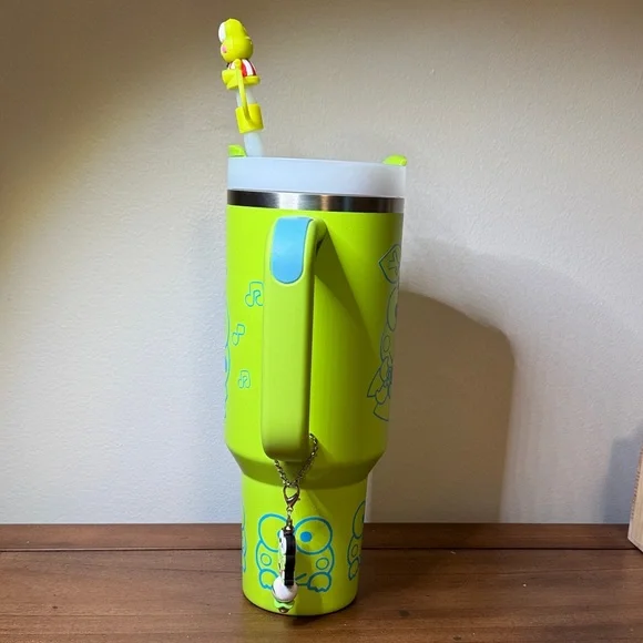 Stanley Lime Green Keroppi Travel Mug with Handle and Charms - Picture 6 of 8